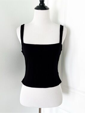 Reformation Black Square Ribbed Tank - Large